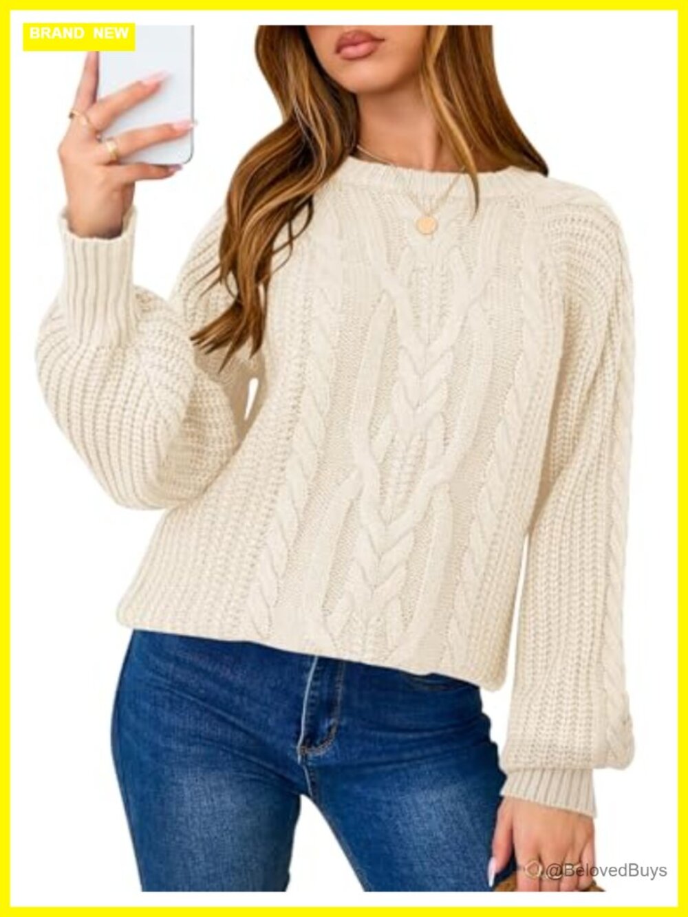 Oversized Chunky Cable Knit Pullover Sweater Long Sleeve Crew Neck